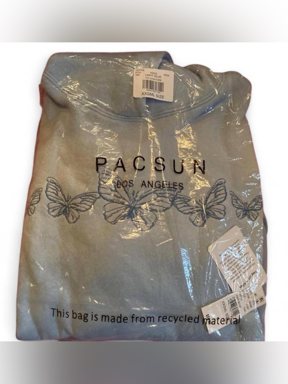 NWT PacSun SUPER Oversized Hoodie Light Blue/Embroidered Butterflies Size XXS